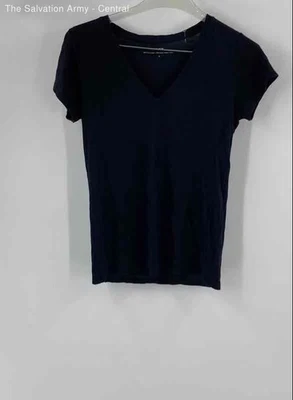 Camiseta Pullover Vince Mujer Negra Mezcla Algodón Cuello en V Manga Corta Talla Pequeña Foto 1 de 4