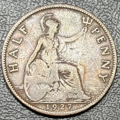 1927 UK Great Britain British Half 1/2 Penny George V Coin VF United Kingdom 0.5 - Image 1 of 2