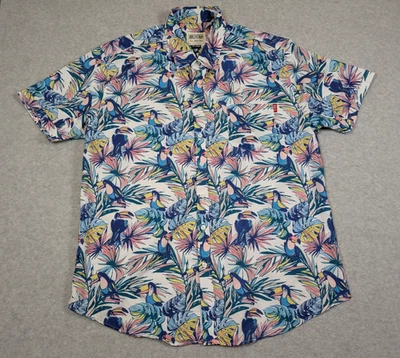 Camisa masculina RSVLTS XXL Tucan Birds of Paradise manga curta botão frontal - Imagem 1 de 4