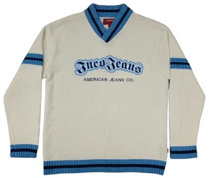 JNCO Jeans Mens M V-Neck Striped Embroidered Knit Sweater Vtg Y2K Single Owner - Picture 1 of 11