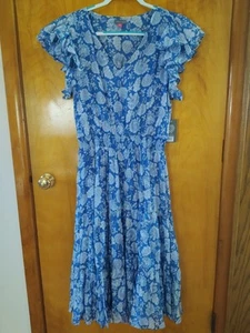 Vince Camuto Blue Floral Garden Party Dress Flutter Sleeves Ruffle Skirt NWT  10 - Picture 1 of 8