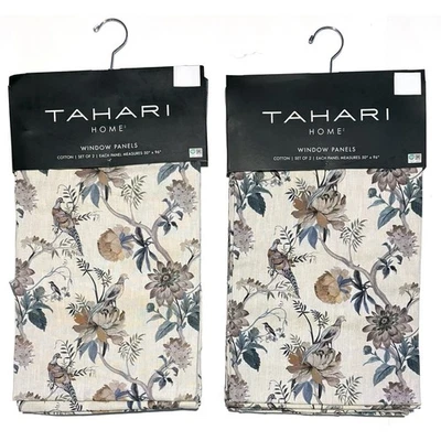 Tahari Home Pheasant Bird Cotton Curtains Panels Drapes Floral 50"x96" Set Of 4 - Image 1 of 4
