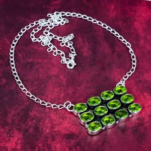 Green Peridot Gemstone Handmade 925 Sterling Silver Jewelry Necklace Size-17-18" - Picture 1 of 6