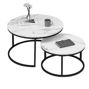 Tavolini da Caffè Set 2 Pezzi con Piano Effetto Marmo Nero in Metallo - Imagen 1 de 11