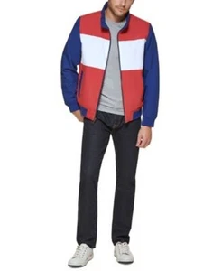 Club Room Men's Regular-Fit Color Block Bomber Jacket Red/White/Blue-Large - Picture 1 of 18