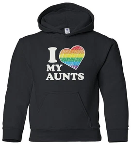 I Love My Aunts Youth Hoodie Sweatshirt Niece Nephew Rainbow Heart Gay Pride - Picture 1 of 10