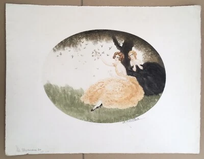 Gravur Art Déco Probedruck Charles Naillod Frauen Erotic Spatzen - Bild 1 von 4