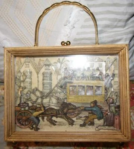 Vintage Anton Pieck Handbag Wood Purse 3D Shadow Box Omnibus Stagecoach Art - Picture 1 of 12