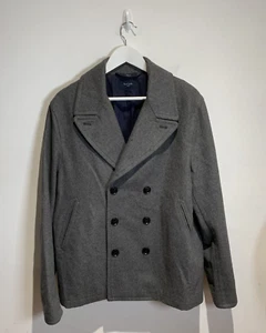Paul Smith Jeans Pea Coat Grey Size 2XL XXL Wool Blend Mens Wide Lapel Collar - Picture 1 of 10