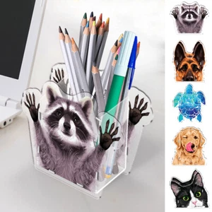 Acrylic Pencil Pen Holder Makeup Brush Storage Organizer Stationery Desk Holder - Picture 1 of 26