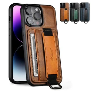 FR iPhone 15 16 Pro Max 16 Pro Leder Kartenetui Slim Wallet Case mit Armband - Bild 1 von 40