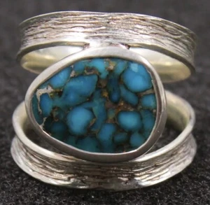 Vintage Southwest Sterlingsilber natürlicher Lander blauer Türkis Ring Gr. 7 [D3] - Bild 1 von 12