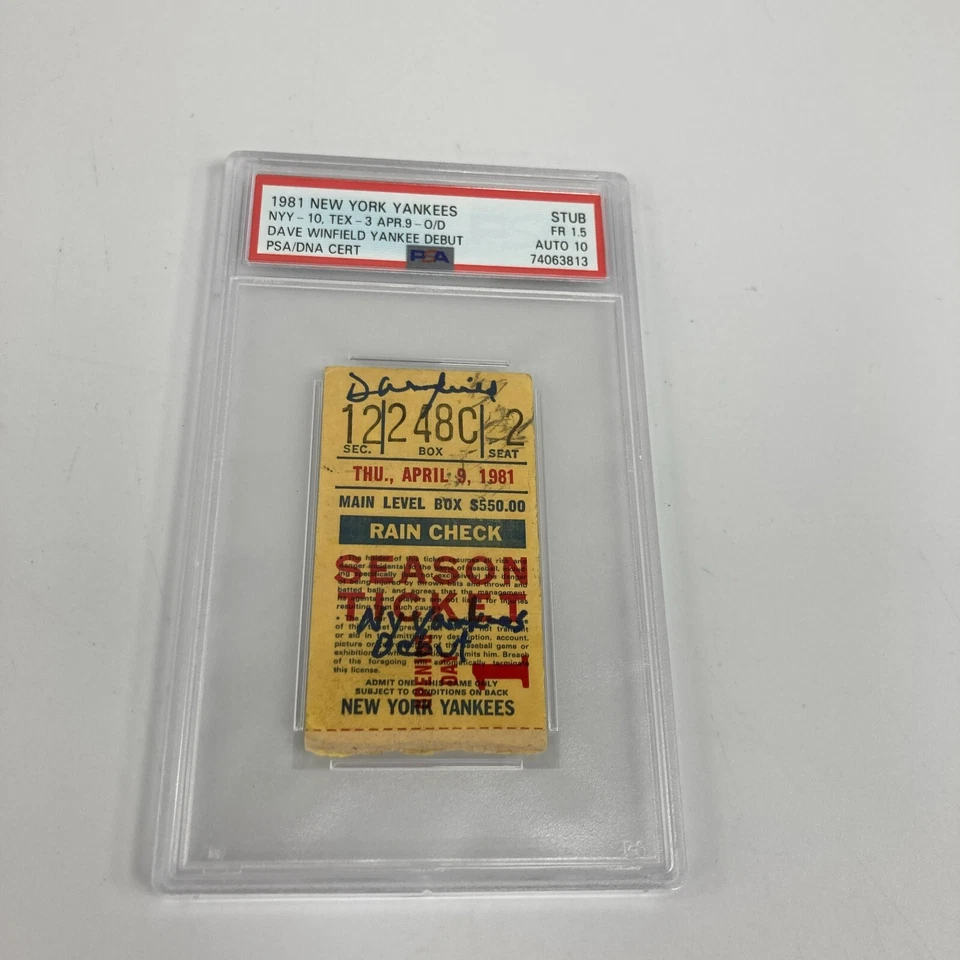 Dave Winfield Signed 1981 New York Yankees Debut Ticket 4-9-81 PSA DNA - Image 1 of 4