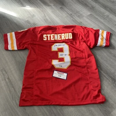 Camiseta personalizada Jan Stenerud autografada/assinada TRISTAR certificado de autenticidade vermelha com HOF 91 - Imagem 1 de 4