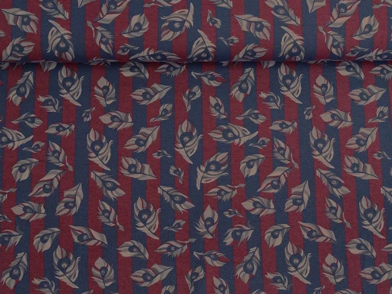 Jersey 100x150cm Federn Streifen  Baumwolljersey Stoffe nähen Kleiderstoffe Rot - Bild 1 von 3