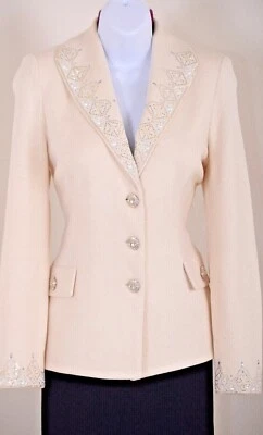 Chaqueta ST.JOHN Mujer Crema Arco Iris Tachuelas Brillo Estrás Perla Borde Talla 6 Foto 1 de 4
