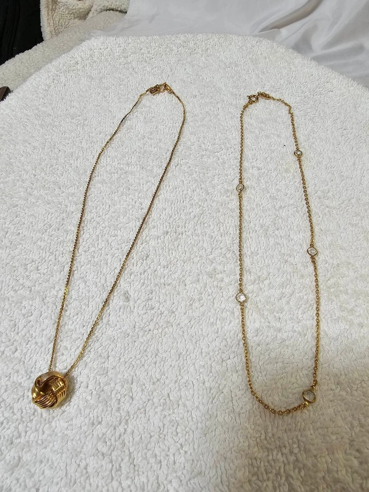 2 акцента визитной карточки ожерелье прозрачный камень золотой тон 14 1/2 дюйма - Изображение 1 из 4