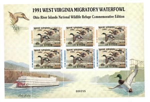 1991 West Virginia Duck Hunting Stamp Scott 10b Full Sheet Mint MNH - Picture 1 of 2