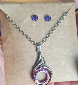 Natural AMETHYST .925 SILVER Earrings Mystic Crystal Phenix Pendant 20"CHAIN 3pc - Picture 1 of 10