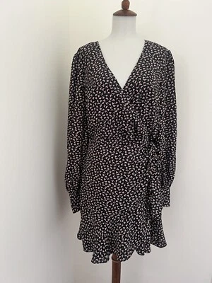 Barneys New York Size L Floral Wrap Front Surplice Bodice Dress W/Ruffle Hem - Image 1 of 4