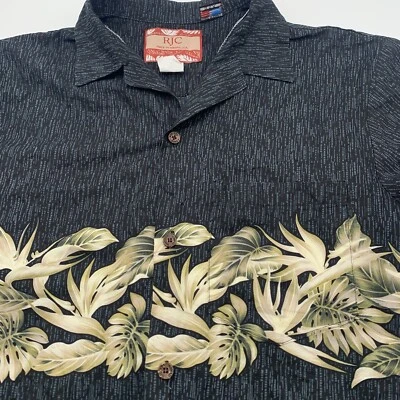 Camisa de playa mediana Aloha floral negra hawaiana manga corta RJC para hombre Foto 1 de 4
