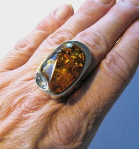 Ring w/ Adjustable Shank Modern Sterling Silver Large Amber