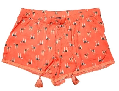 Шорты Aerie Camel Print Sleep PJ L оранжевые коралловые с карманами на шнурке кисточки НОВЫЕ - Изображение 1 из 4
