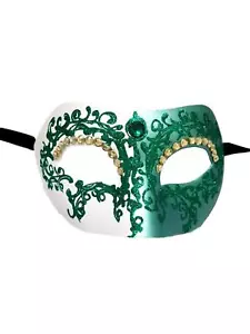 Green Crystal Colombina Masquerade Mask Italy Italian Venetian - Picture 1 of 7