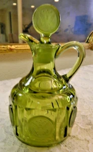 Vintage Fostoria Olive Green Coin 7 oz. Cruet With Stopper - Excellent! - Picture 1 of 5