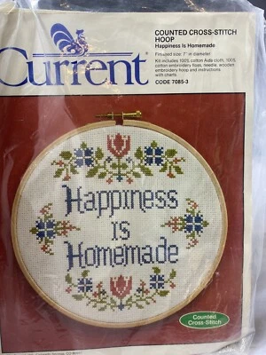 Current Counted Cross Stitch Kit Happiness is Homemade Hoop 7085 Floral Country - Image 1 of 4