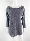 Fabiana Filippi Women's Gray Embroidered Lace Long Sleeve Sweater Size 40 Us L