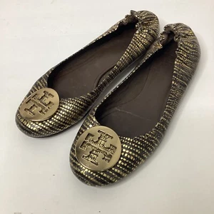 Tory Burch Reptil geprägt Reva Ballerinas metallic gold schwarz 7,5 - Bild 1 von 8