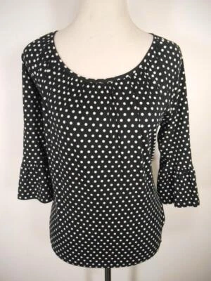 Hermosa Blusa Campesina Para Mujer Pequeña Michael Kors Negra Lunares Volantes Puño Foto 1 de 4