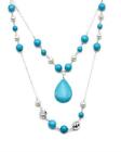 925 Sterling Silver 7-8 Mm White Pearls & Blue Turquoise Necklace