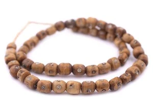Carved Eye Kenya Brown Bone Beads Small 9mm African Cylinder Large Hole Handmade - Picture 1 of 1