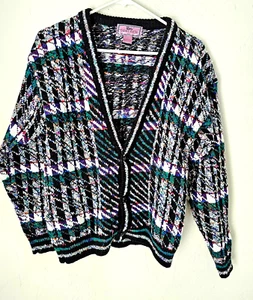 Vintage Concrete Mix Sweater Cardigan size M 80s 90s Cosby style colorful - Picture 1 of 13