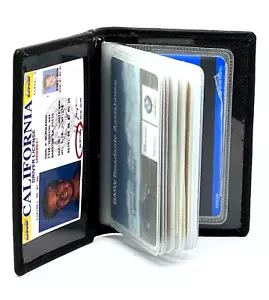 Genuine Leather Business Card Organizer Plastic Insert ID Credit Card Holder - Picture 1 of 12