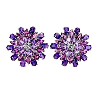 Sommer 925 Silber Ohrringe Oval Amethyst Rhodolith Granat Edelstein Schmuck - Bild 1 von 4