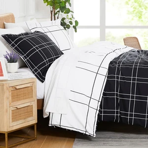 Reversible Checkered Queen Size Duvet Cover Set, – Easy Care Full/Queen Bedding - Picture 1 of 9