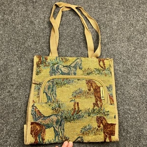 Bovano Horses All Over Print Canvas Bag Zippered Lined Tote - Picture 1 of 16