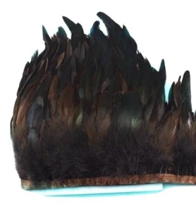 Piume di gallo colore Marrone,3mt lunghezza 13-16 cm,Frangia con Nastro, - Imagen 1 de 2