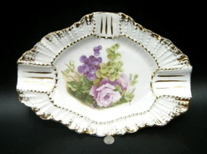 Collectible Vintage Antique Small Dish or Ashtray Floral Gold Gilt - Picture 1 of 3