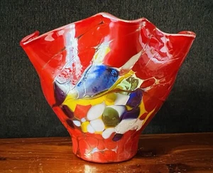 Pañuelo soplado a mano confeti arte vidrio multicolor contemporáneo moderno florero - Imagen 1 de 18