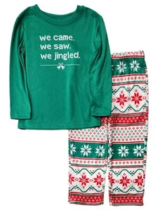 Boys Green We Came, We Saw, We Jingled Christmas Pajama Set Size 4 - Picture 1 of 2
