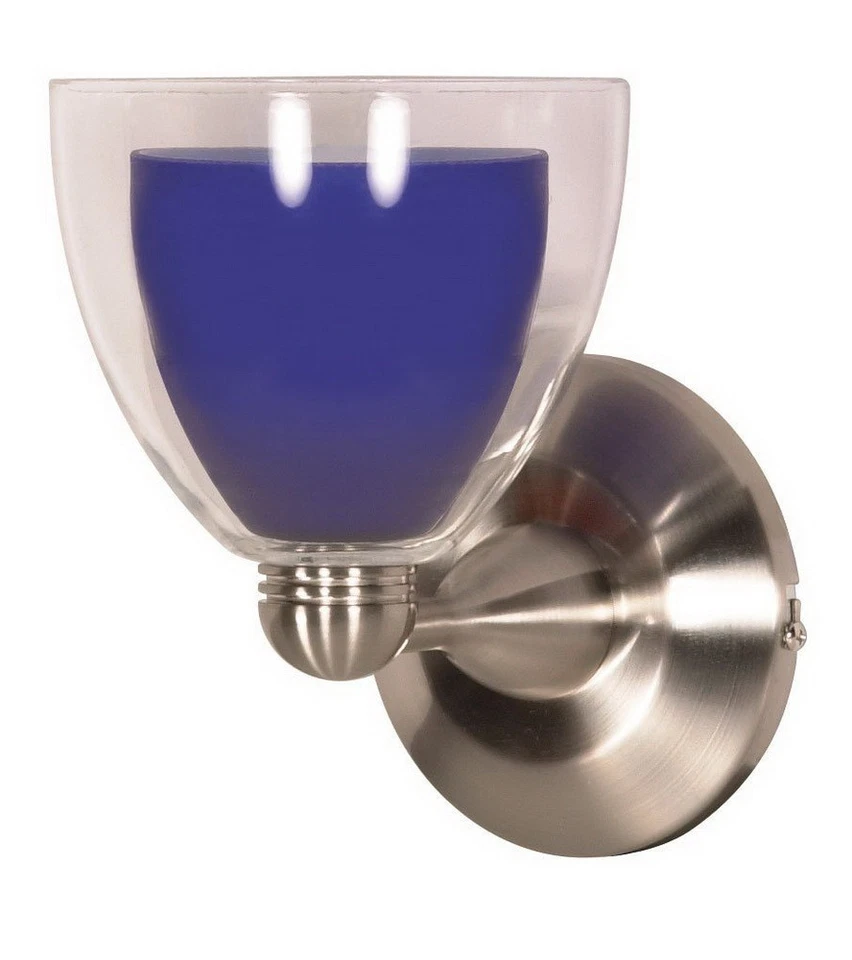 Brushed Nickel And Cobalt Blue Wall Sconce Orig $112 - Image 1 of 1
