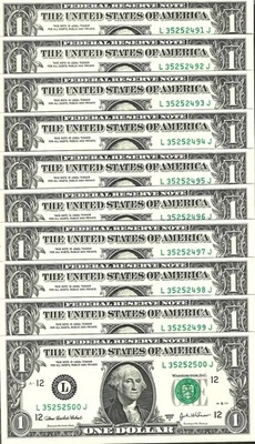 10 Consecutive 2003A $1 LJ Block Federal Reserve Notes - Gem Crisp Uncirculated - Image 1 of 2