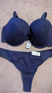 38E NAVY AVRIL BOUX AVENUE SET REGGISENO E PERIZOMA CON FERRETTO NUOVO CON ETICHETTE - Foto 1 di 3
