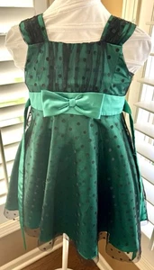 Jona Michelle Green Polka Dot Tulle Holiday Party Dress Size 6 Girls - Picture 1 of 5
