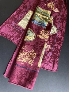 ADOLFO Designer Wine Labels Silk Scarf 53”x 10” Rectangular Unisex Burgundy - Picture 1 of 22