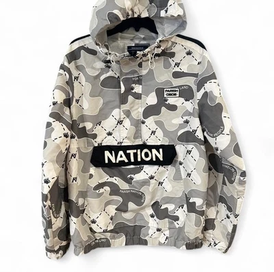 Parish Nation Men’s White/ Grey Camo Windbreaker Hooded Jacket Sz Small - Image 1 of 4